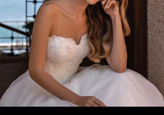 Vestido de Novia Wedding Dress Bride 2022 Puff Sleeve Princess Lace Tulle Sweetheart  A-Line Chapel Train Bridal Gown
